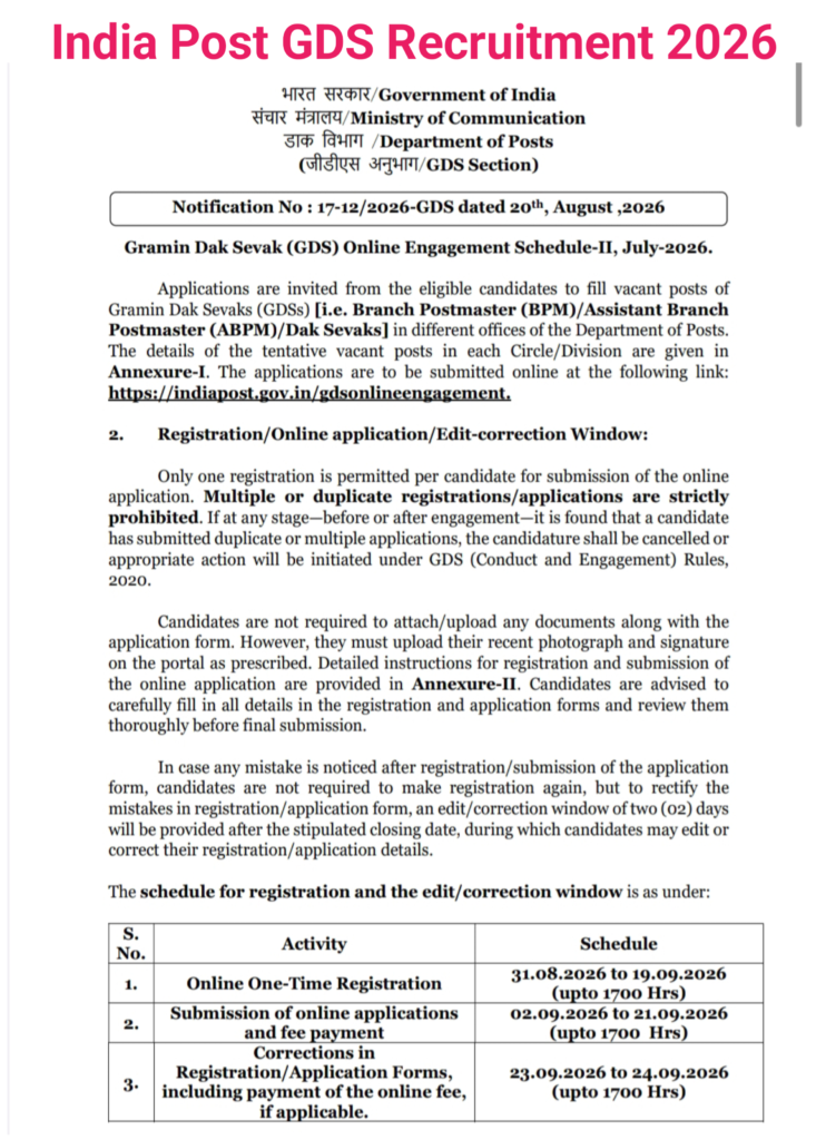 India Post GDS Recruitment 2026