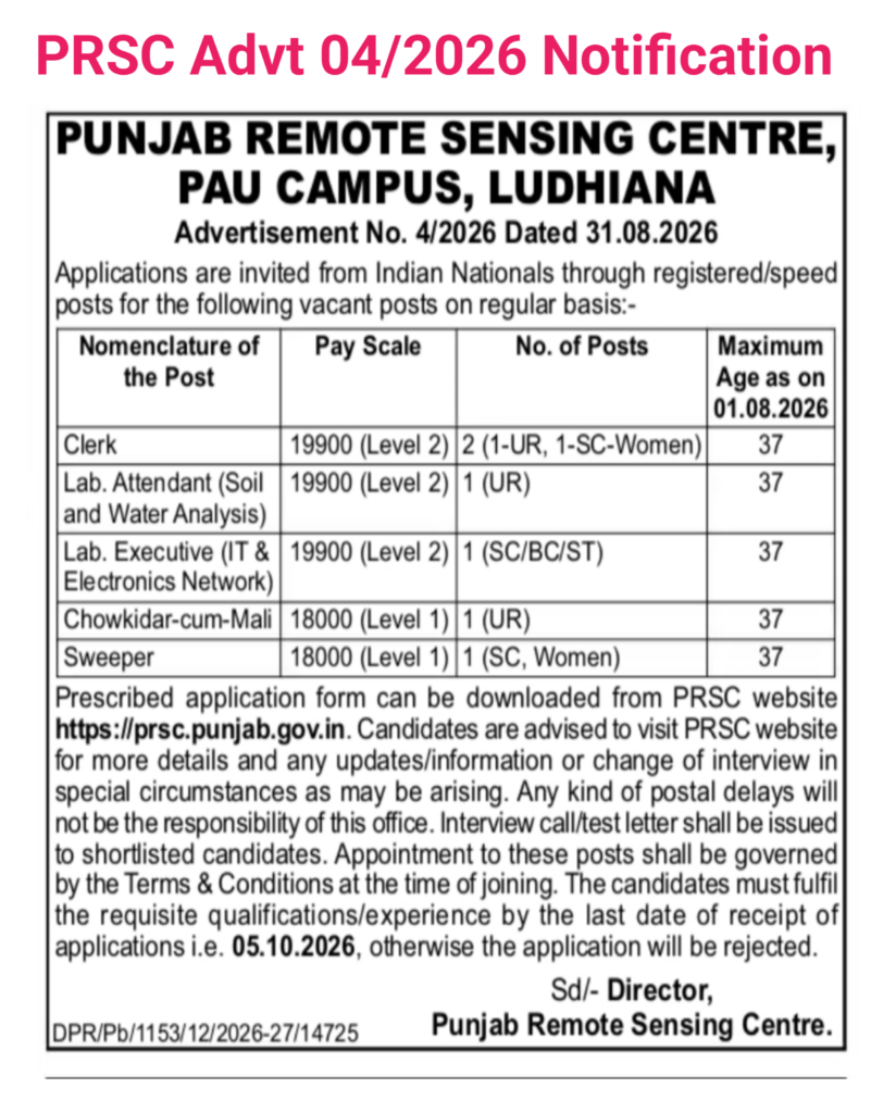 PRSC Advt 04/2026 Notification